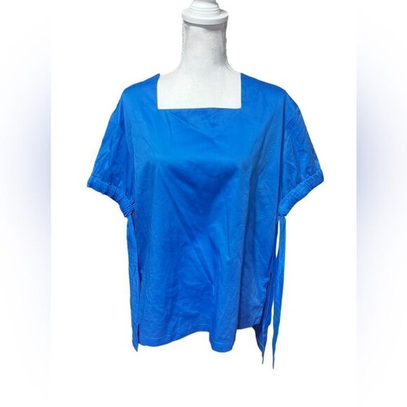 Harshman Womens Zita Top Size XS Blue Square Neck Blouse Tie Sleeve Detail - Picture 4 of 6